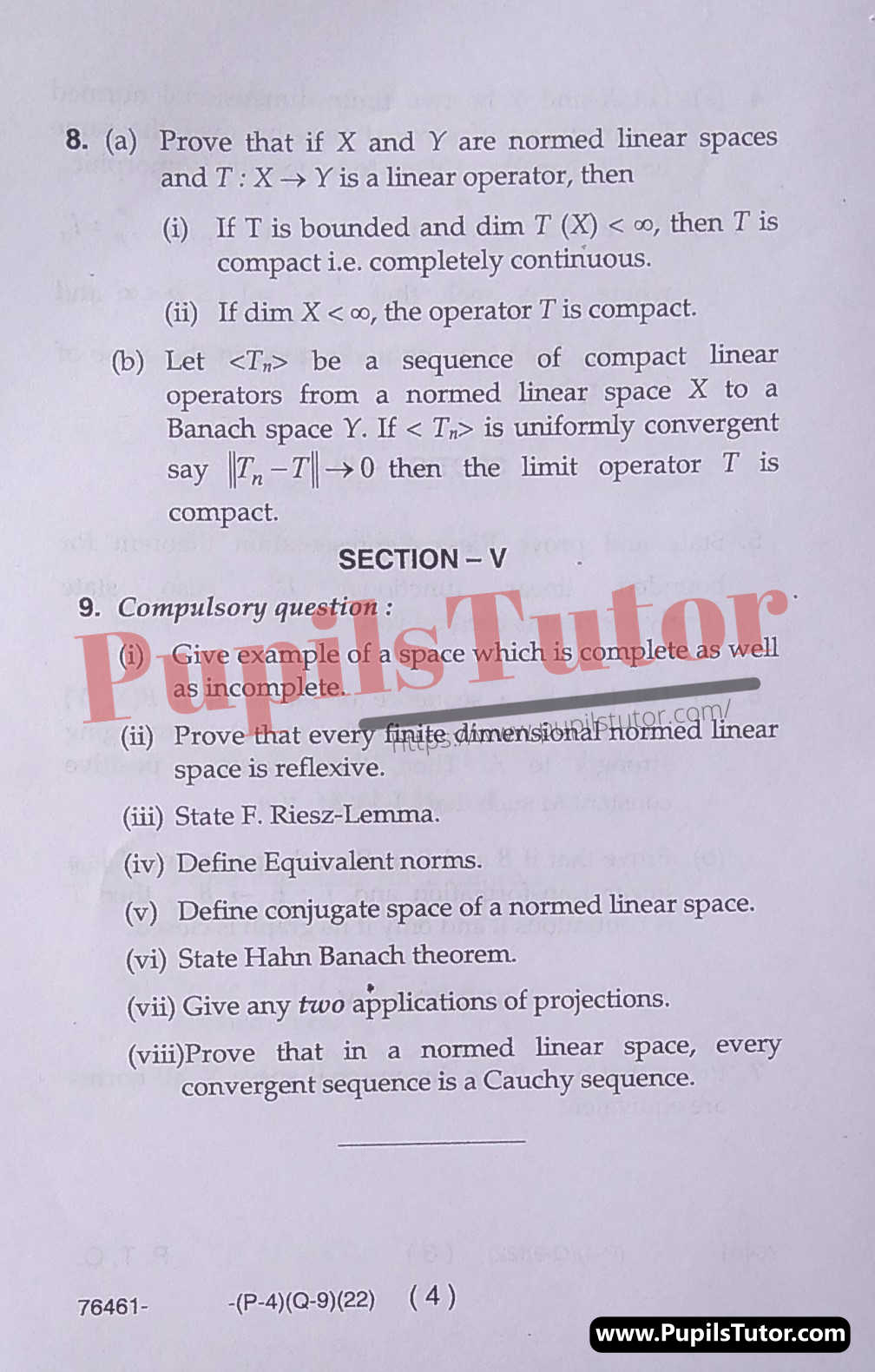 MDU (Maharshi Dayanand University, Rohtak Haryana) CBCS Scheme (M.Sc. [Mathematics] – Master of Science) Functional Analysis Important Questions Of February, 2022 Exam PDF Download Free (Page 4)