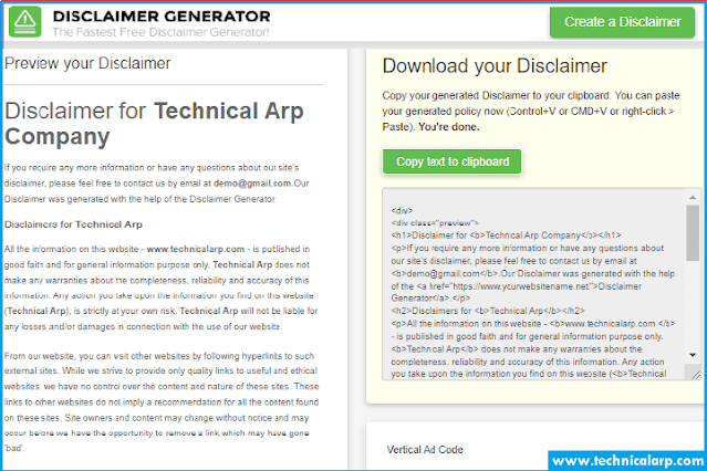 create disclaimer generator tool website in blogger