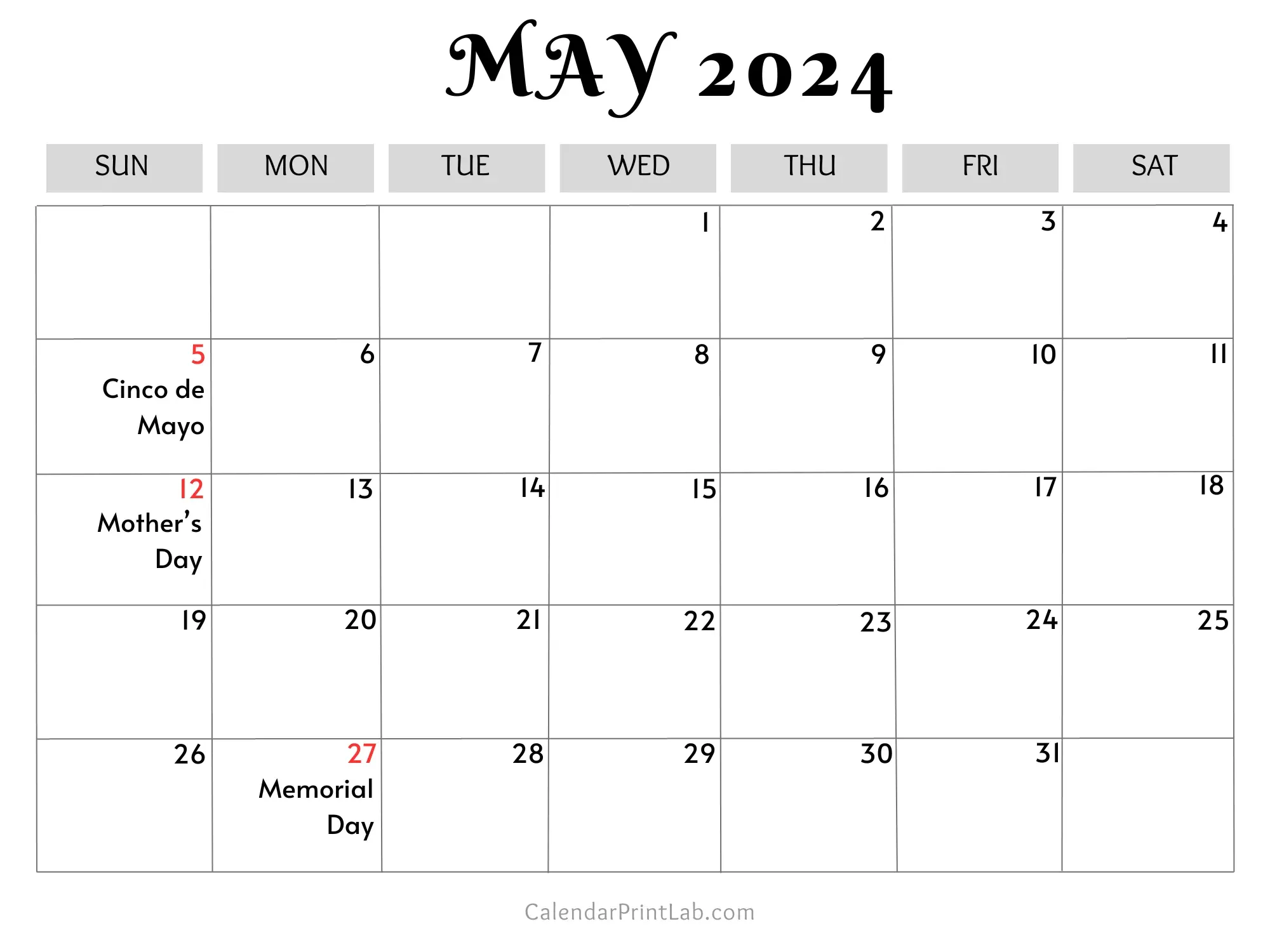 May 2024 Calendar with Holidays