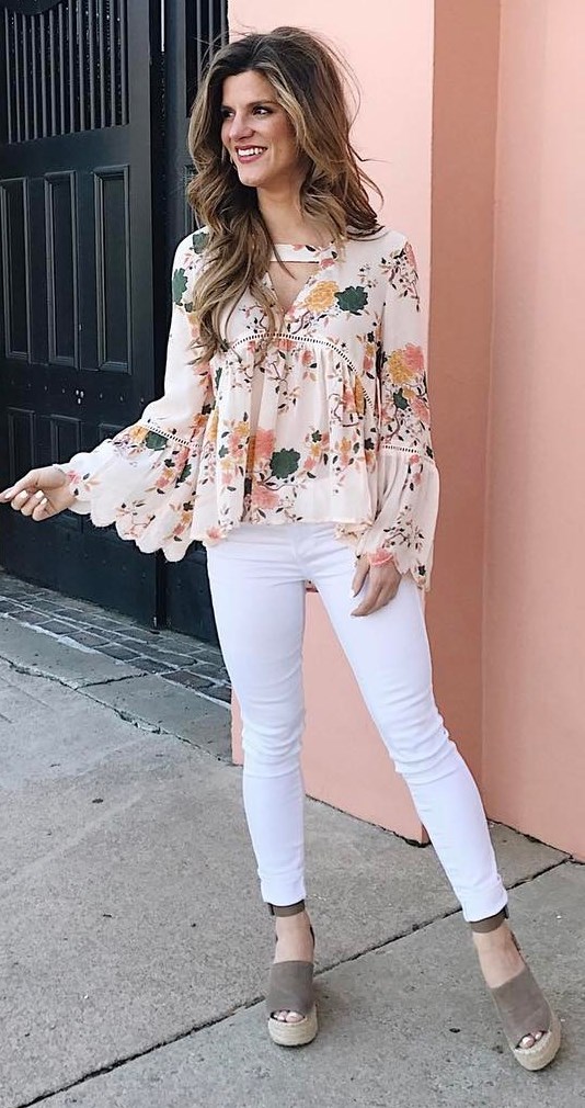 beautiful outfit printed blouse + skinnies