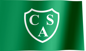 The waving fan flag of Club Atlético Sarmiento with the logo (Animated GIF)