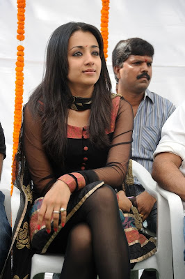 Trisha Hot Leg Show in Black Transparent Chudithar