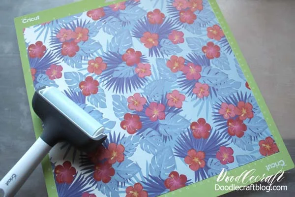 How to use Cricut Infusible Ink Transfers on Tote Bag DIY, tropical flower pattern infusible ink transfer with word Sun Shine in calligraphy