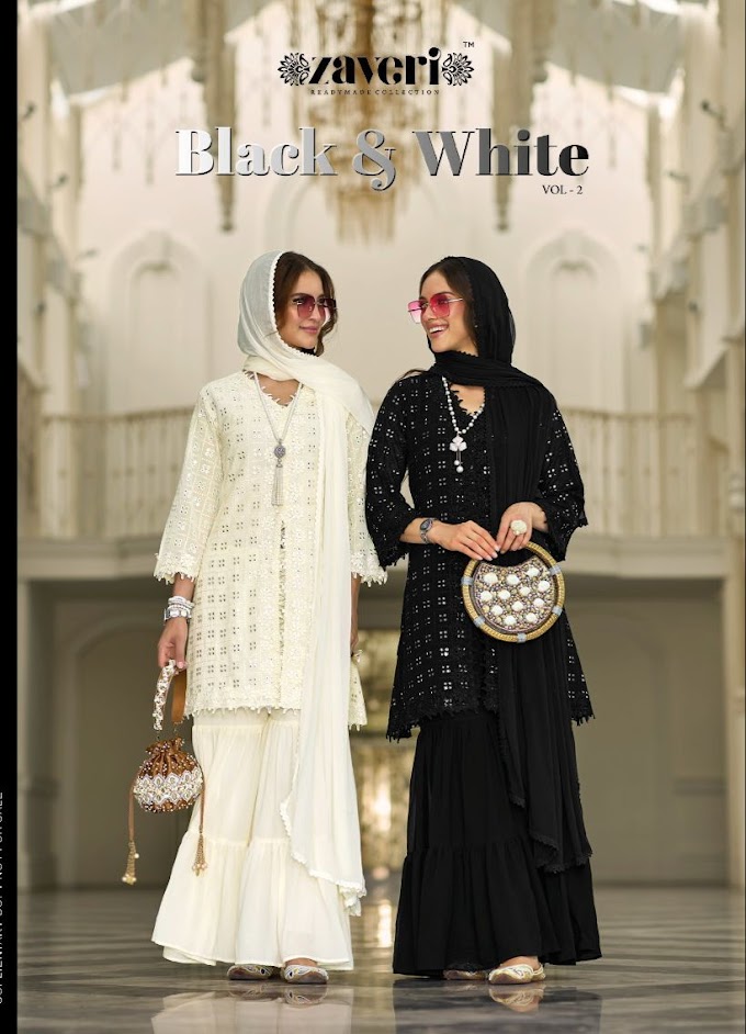 Zaveri Black white 2 Readymade Sharara Suits Wholesaler