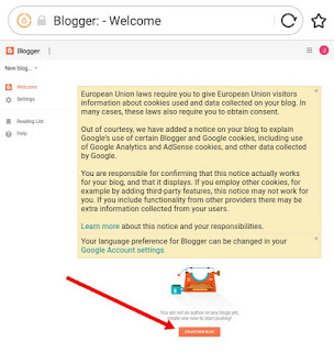 Blogger welcome page