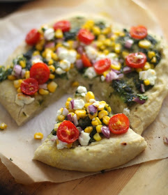 Featured Recipe: Sweet Corn, Pesto, & Goat Cheese Pizza from Inquiring Chef