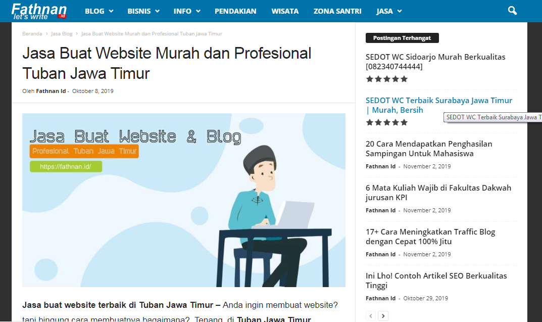Jasa Pembuatan Blog/Website Murah Daerah Tuban Jawa Timur Fathnan.id