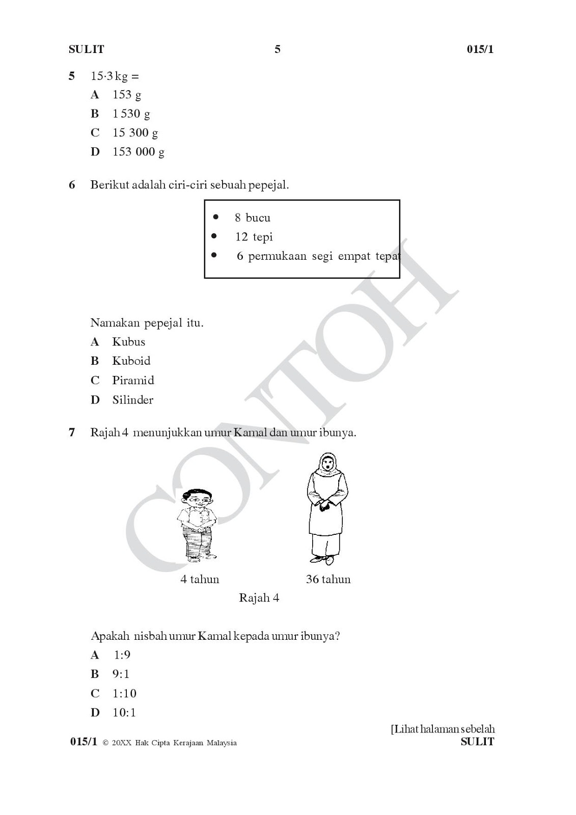 Contoh Soalan Upsr 2016 Matematik Kertas 2 - T Soalan