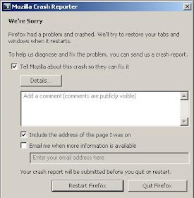 Crash Reporter  in Mozilla Firefox Browser.