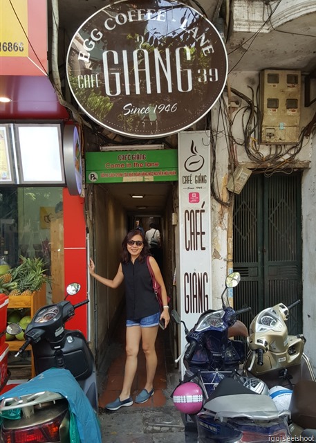 Cafe Giang is famous for creating the egg coffee. The entrance of Cafe Giang 