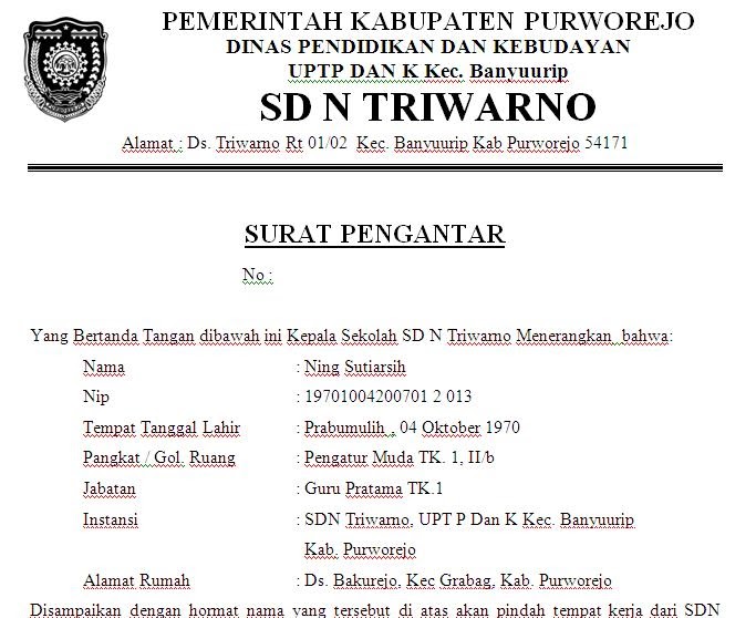 Surat Pengantar dari Kepala Sekolah  contoh surat dan 