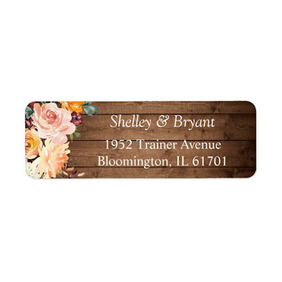  Rustic Autumn Burgundy Peach Floral Return Address Label