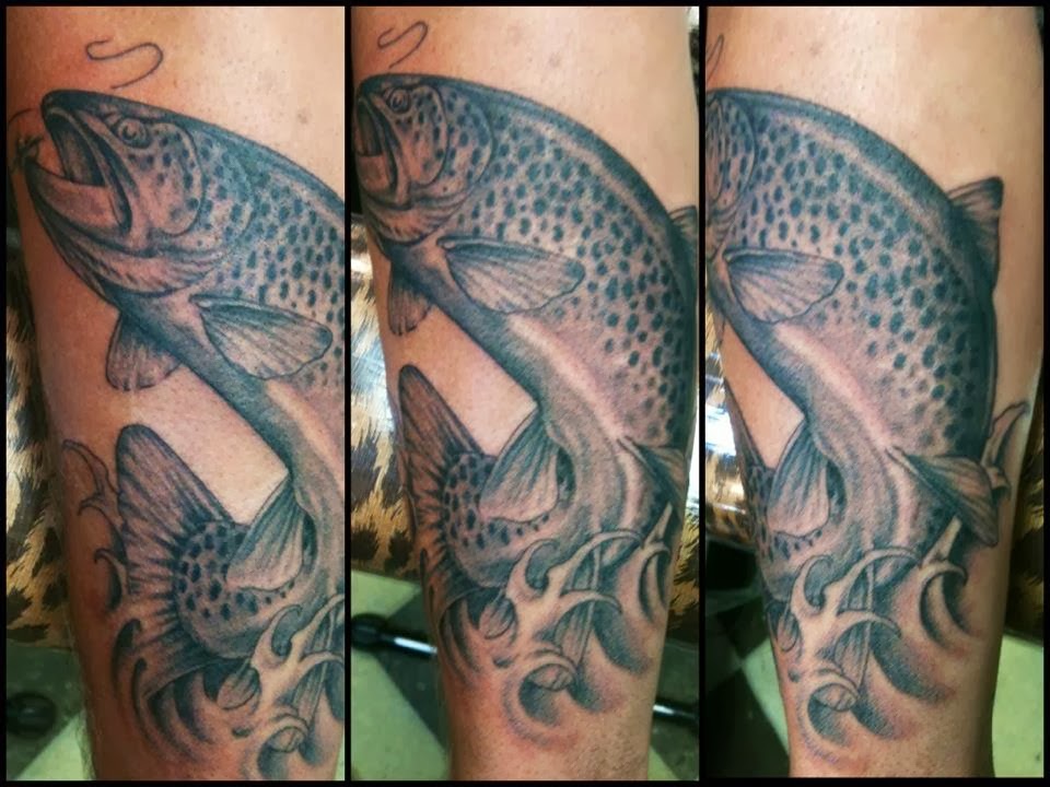Stylizied Trout Tattoo - Cover up of a terrible old tattoo I got in a barn  when I was 16 : r/Fishing