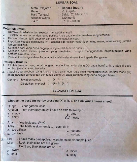 Kelas VII, Bahasa Inggris, SMP, MTs, 2018,2019, terbaru, update