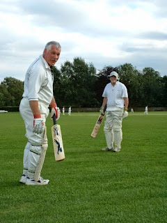 Here we are about to open the batting, our combined ages more than the opposition total. I think it was Helmsley