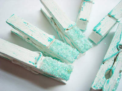 Mint and White glittered clothespins by PinAndTack on Etsy