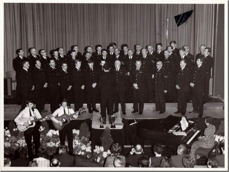 Durham Constabulary Choir at Aykley Heads - 5th May 1973 (the day Sunderland won the FA Cup). Guitarists : Neil Burn & Alan Chesterton. (Picture provided by Fraser Gill (Northumbria cadet in back row)