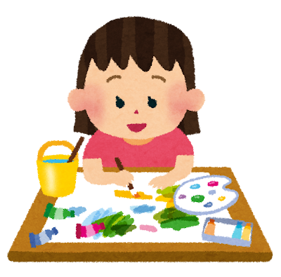 絵の具で絵を書いている女の子のイラスト