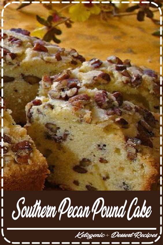 Southern Pecan Pound Cake With Pecan Halves, All-purpose Flour, All-purpose Flour, Baking Powder, Salt, Unsalted Butter, Granulated Sugar, Large Eggs, Pure Vanilla Extract, Sour Cream, Pecan Halves, Granulated Sugar