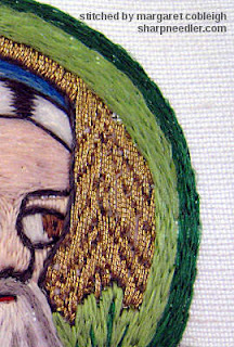 Close-up of underside couching in gold metallic thread from previous Opus Anglicanum project