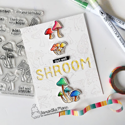 Get Well Shroom Card by Samantha Mann for Newton's Nook Designs, Die Cutting, Mushrooms, Rainbow, Stamping, Clear Stamps, Card Making, handmade cards #cardmaking #newtonsnook #newtonsnookdesigns #mushrooms #diecutting #clearstamps