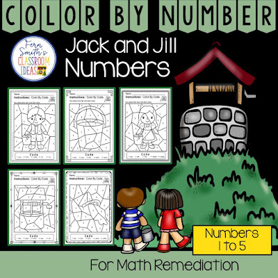 Color By Number For Math Remediation Numbers 6 to 10 Jack and Jill Up the Hill