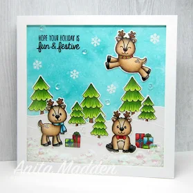 Sunny Studio Stamps: Gleeful Reindeer Holiday Christmas Card by Anita Madden.