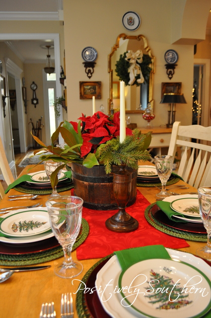 Antique bucket on Christmas Table