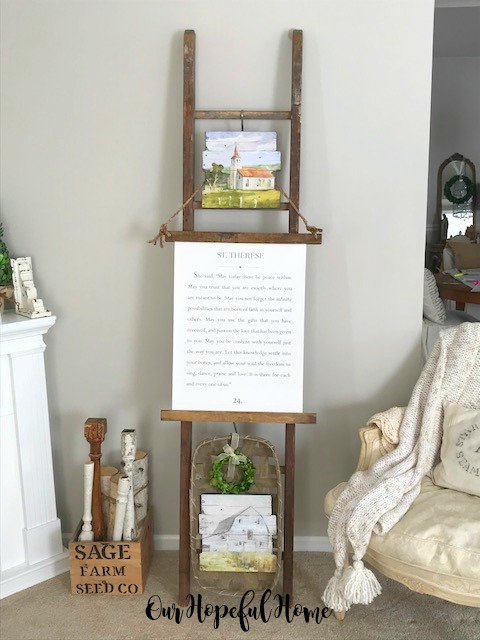 vintage farmhouse ladder church painting Saint Teresa quote canvas