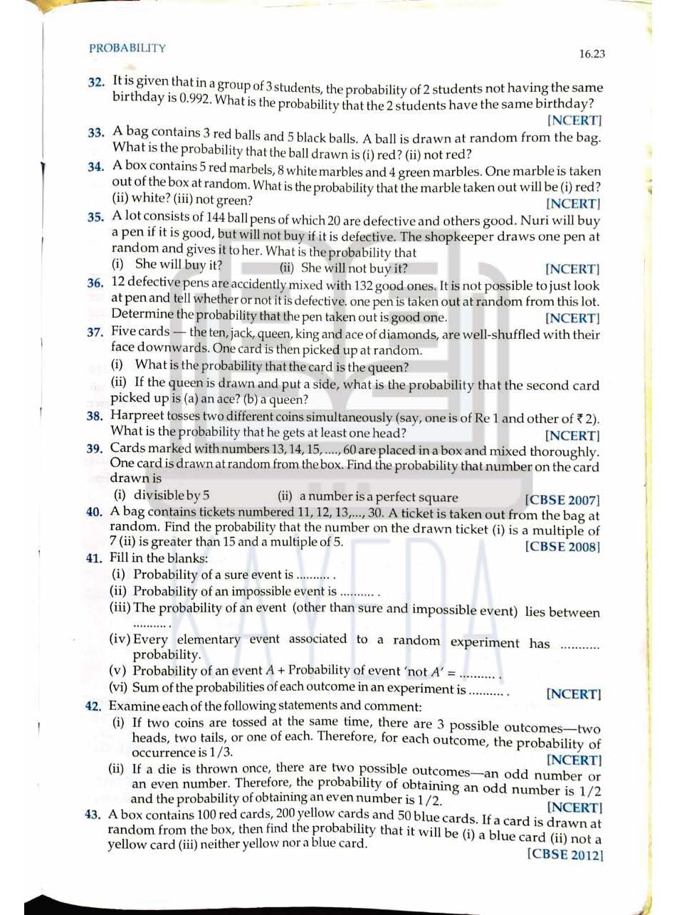 RD Sharma Class 10 Mathematics | Chapter16: Probability