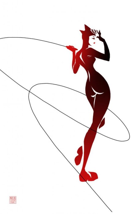 sho murase ilustrações singelas minimalistas espaço negativo mulheres super heroínas Mulher-gato