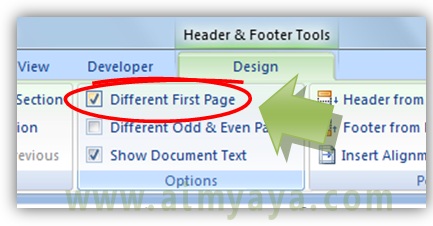  Gambar: Cara membuat halaman pertama memiliki header/footer berbeda dengan halaman setelahnya di microsoft word