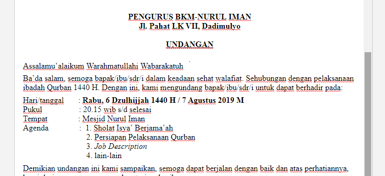 Contoh Surat Undangan Qurban Bkm Nurul Iman Dadimulyo Bacanulis 