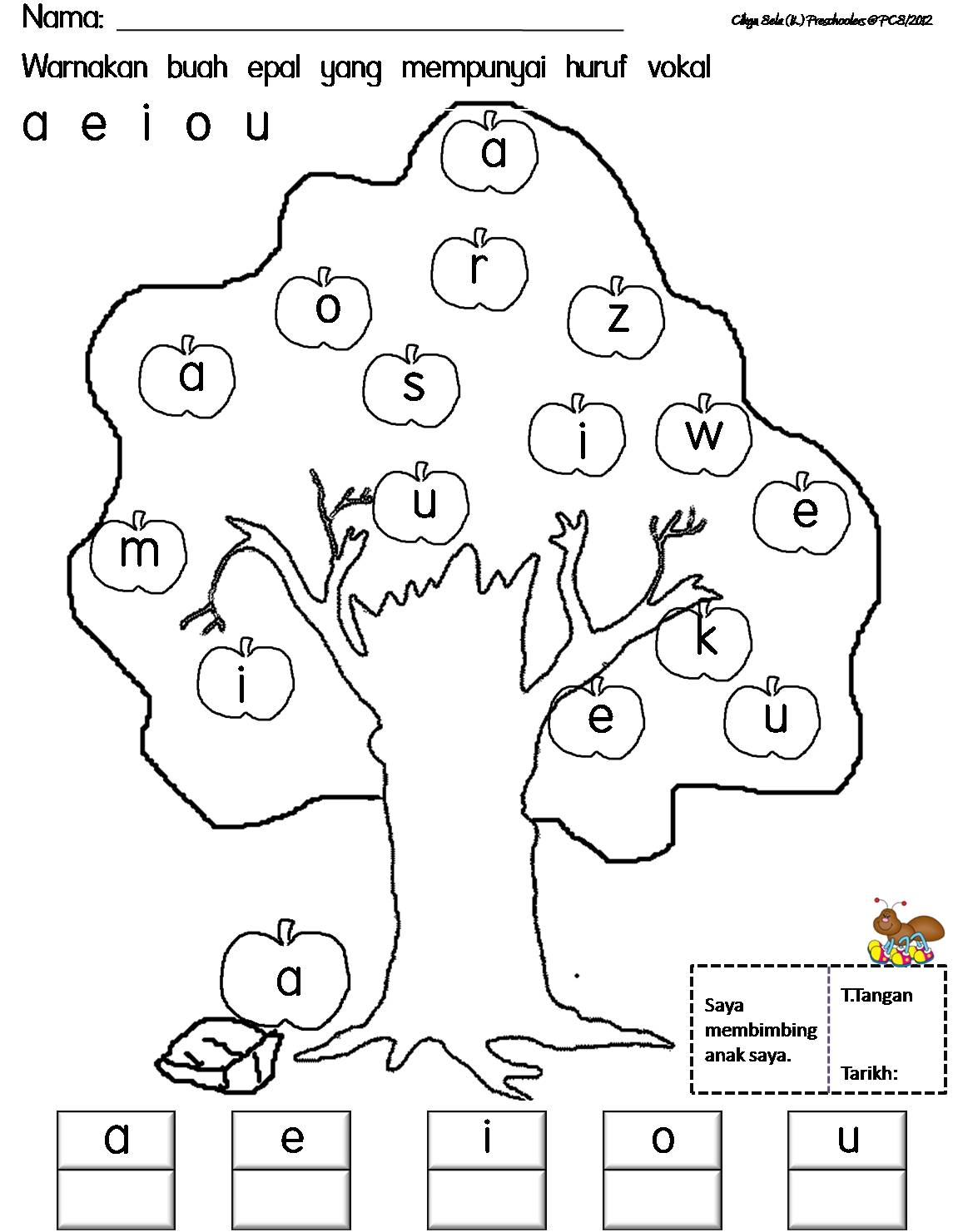 Soalan latihan bahasa melayu mengenal huruf vokal  Pra 