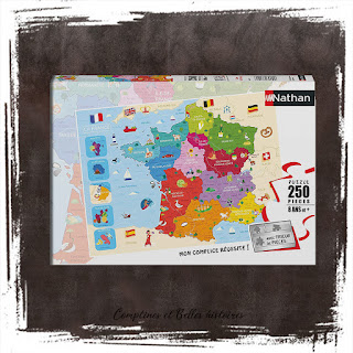 Puzzle de la carte de France - 250 pièces Editions Nathan une activité jeu pour apprendre les départements, les fleuves, les dom-tom et pays voisins