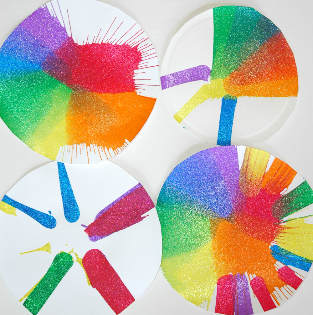 Rainbow Spin Art Process Painting for Preschool