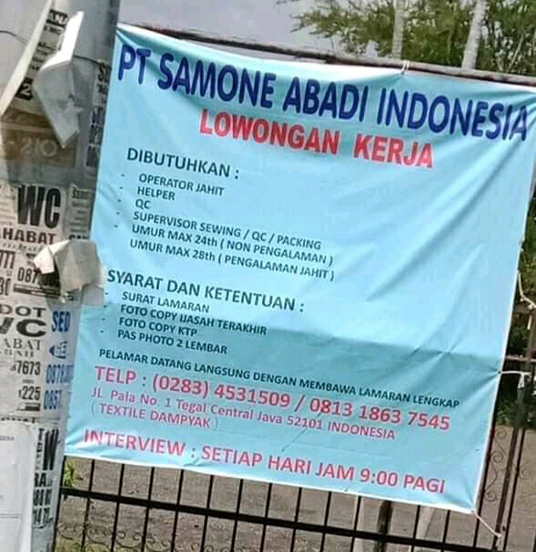 Lowongan Kerja Pt Samone Abadi Indonesia Tegal 2019 Loker Pemalang