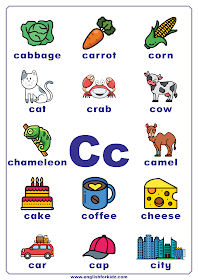 Printable alphabet poster - letter C with pictures - classroom wall decoration