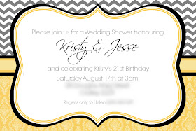 Kristy and Jesse Wedding Shower Invitations - Gray Chevron and Yellow Damask