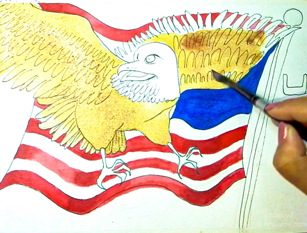 How to draw watercolor USA flag and Eagle, step by step online class