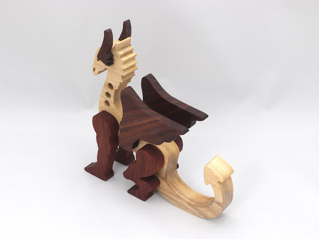 Handmade Wood Toy Dragon Made From Poplar and Walnut Hardwoods