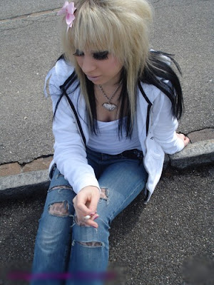 Long Blonde and Black Emo Hair