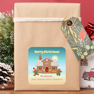 Colorful Gingerbread House With A Cat On The Roof Square Sticker