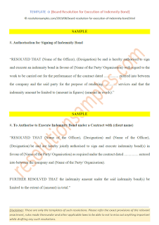 board resolution for execution of indemnity bond