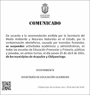 PRIMARIAS SUSPENDEN CLASES EN CHILPANCINGO Y ACAPULCO POR MALAS CONDICIONES ATMOSFÉRICAS