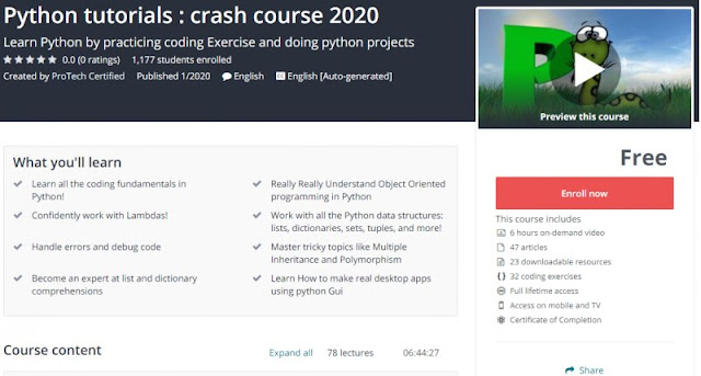 [100% Free] Python tutorials : crash course 2020