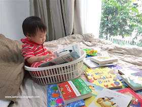 Baby reading a book