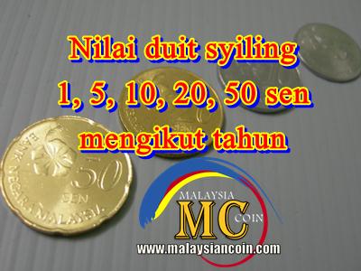 Nilai Duit Syiling 1 5 10 20 50 Sen Mengikut Tahun Malaysia Coin
