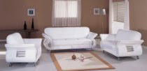 Contemporary Furniture White Leather w/Chrome Outline Sofa, Loveseat and Chair Living Room Set