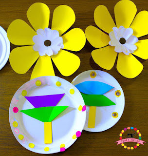 Paper Plate Flowers: This is an image of colorful flowers made from paper plates and other craft materials. Kids can make different types of flowers and decorate them in their own unique way.